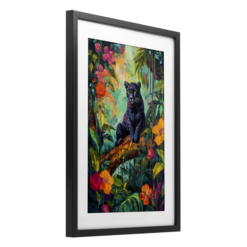 Reproduction sous verre léopard sauvage Wild Side, par Petal Prints Design, H 20 po x l 14 po, Cadre noir minuit