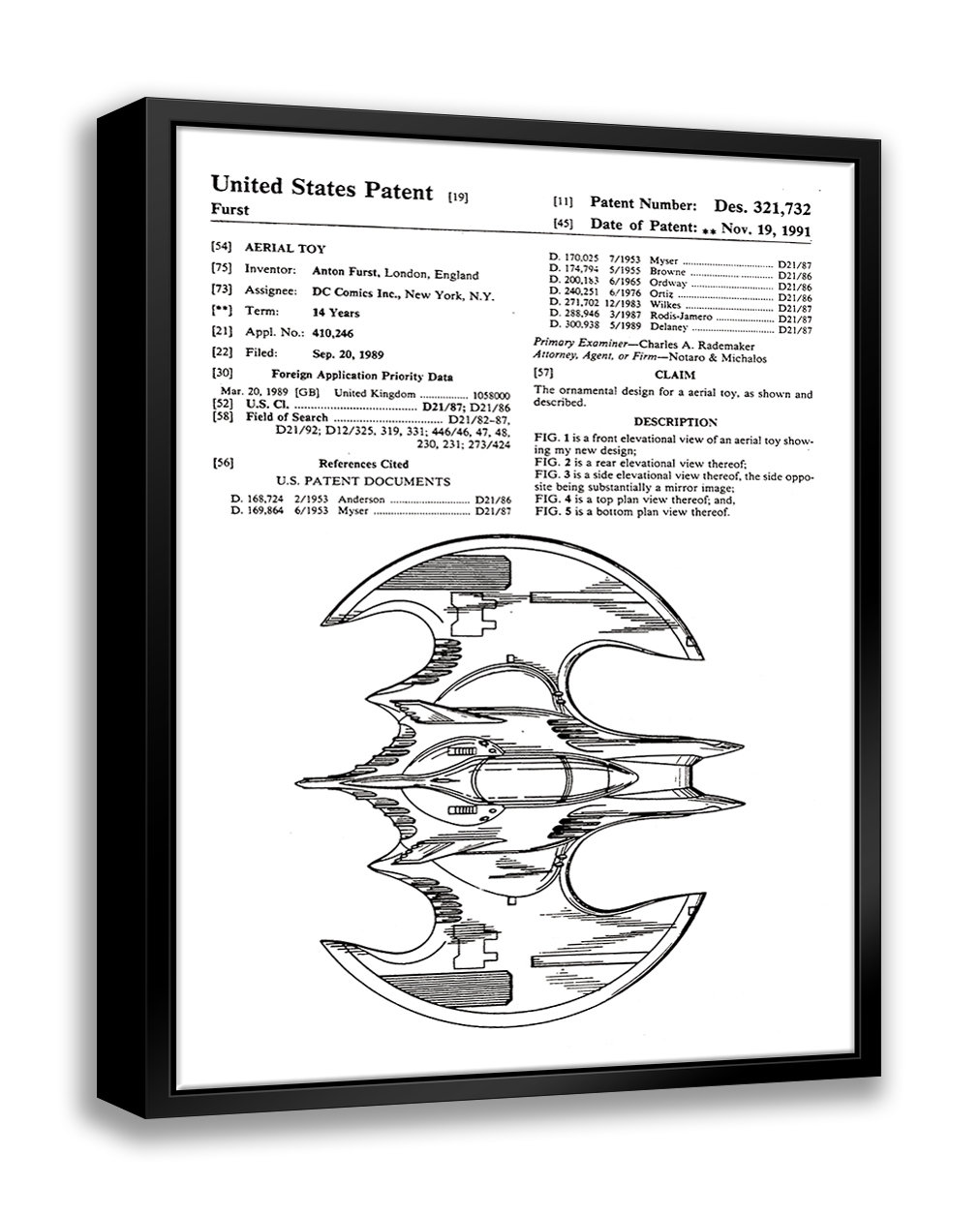 ATX Art Group LLC Batwing Patent Side View - Floater Frame Print on ...