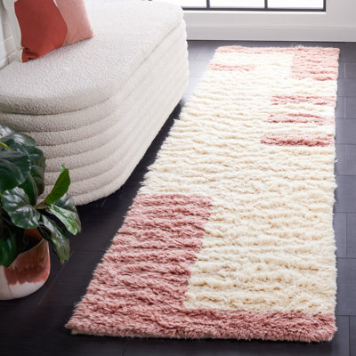 Caben Hand Woven Wool/Cotton Rug in Ivory/Pink