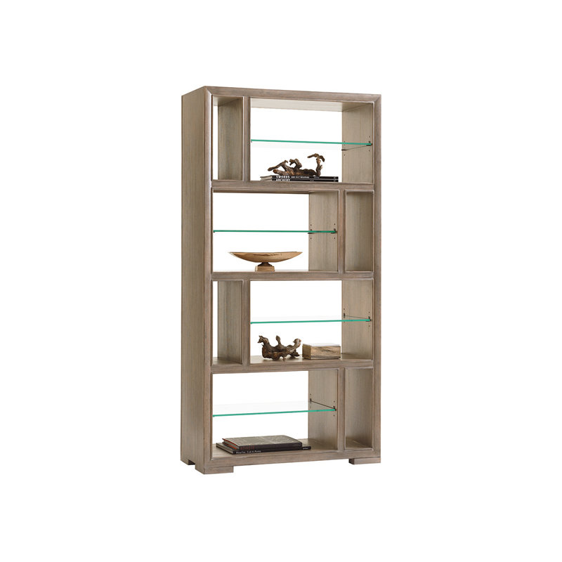 Taupe Gray Adjustable Wood and Glass Open Bookcase