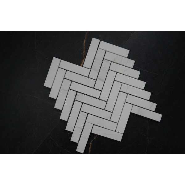 Bianco Dolomite 1"x4" Herringbone Glossy