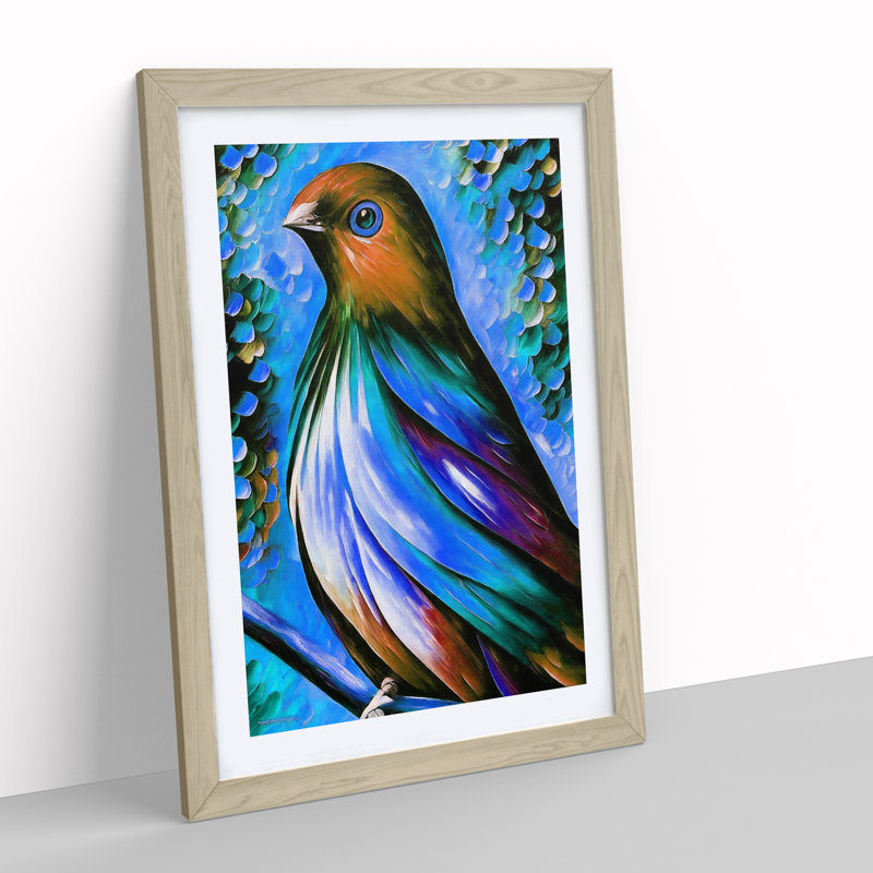 Beautiful Bird No.4 - Single Picture Frame Painting, Oak Framed, 64cm H x 46cm W x 2cm D