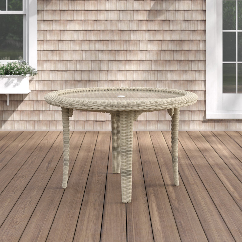 Amitie Round Wicker Outdoor Dining Table With Umbrella Hole , 48'' in. W 48'' in. D