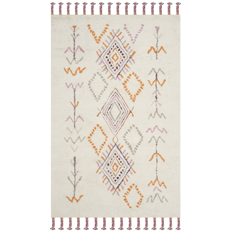 Tapis orange / gris / ivoire touffeté à la main en laine Powell, Rectangle 5 pi x 8 pi