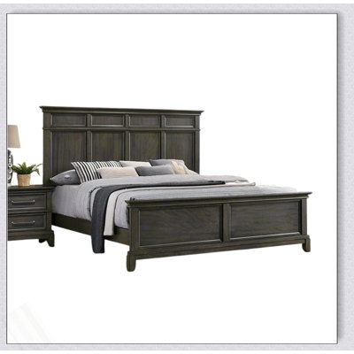 Bedroom Furniture Traditional 1Pc Bed Panel Style Headboard Gray Color Solidwood Bedframe Crown Molding Details