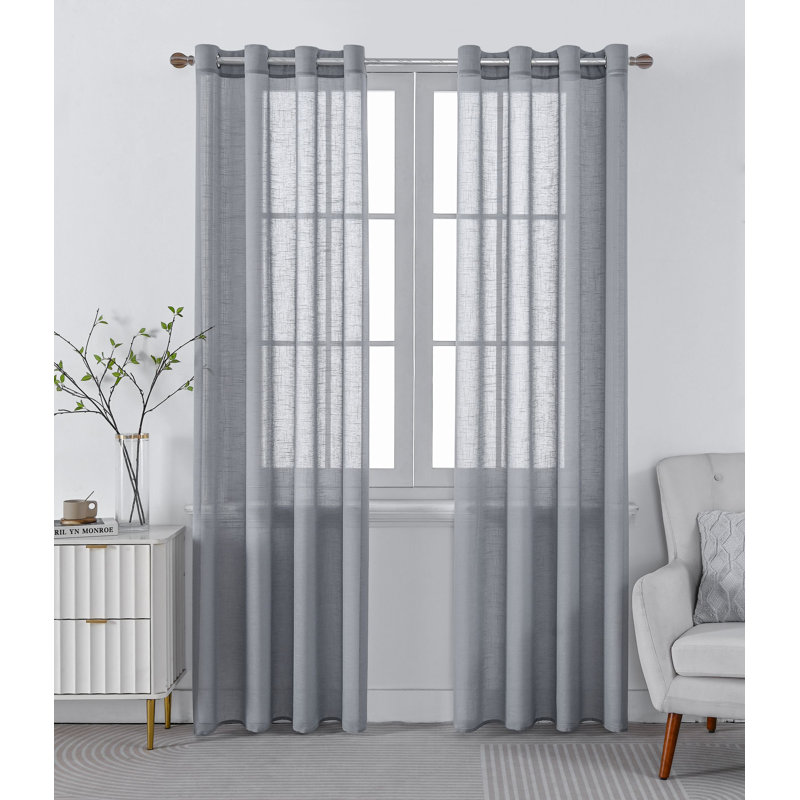 Paire de rideaux légers en polyester semi-transparents avec œillets Draycott (ensemble de 2), Gris foncé, L 52 po x L 84 po
