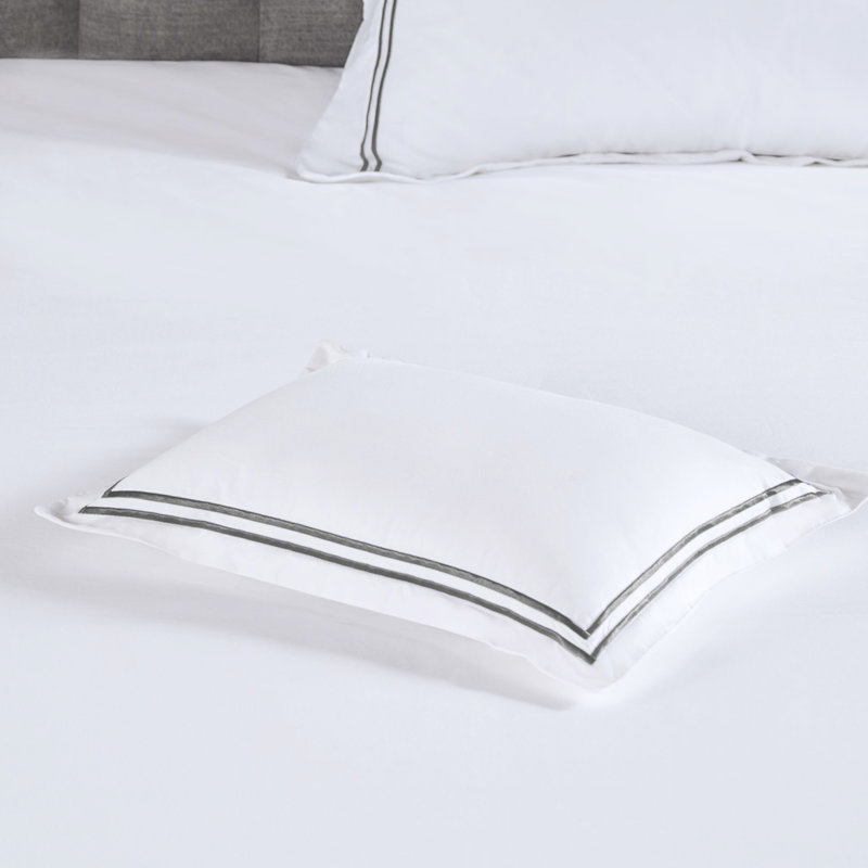 Édredon double / grand avec coussin en coton 500Tc et double broderie élégante, gris blanc, housse amovible, Gris / Blanc