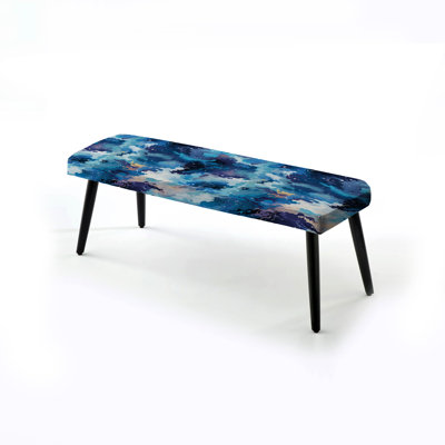 Blue Celestial Aura Camouflage - Abstract Upholstered Black Bench by Design Art