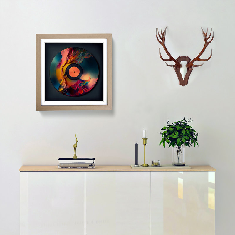 Vinyl Record Impressionism - Single Picture Frame Print on Wood, Oak