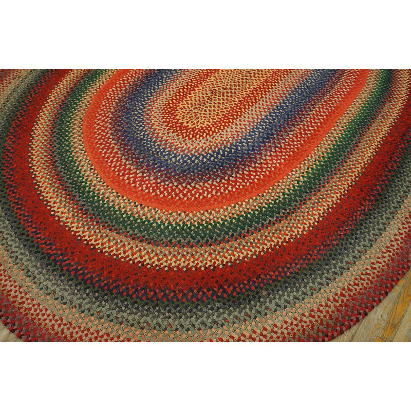 RugsOnNet Rainbow Color Antique American Folk Art Braided Oval Area Rug Carpet