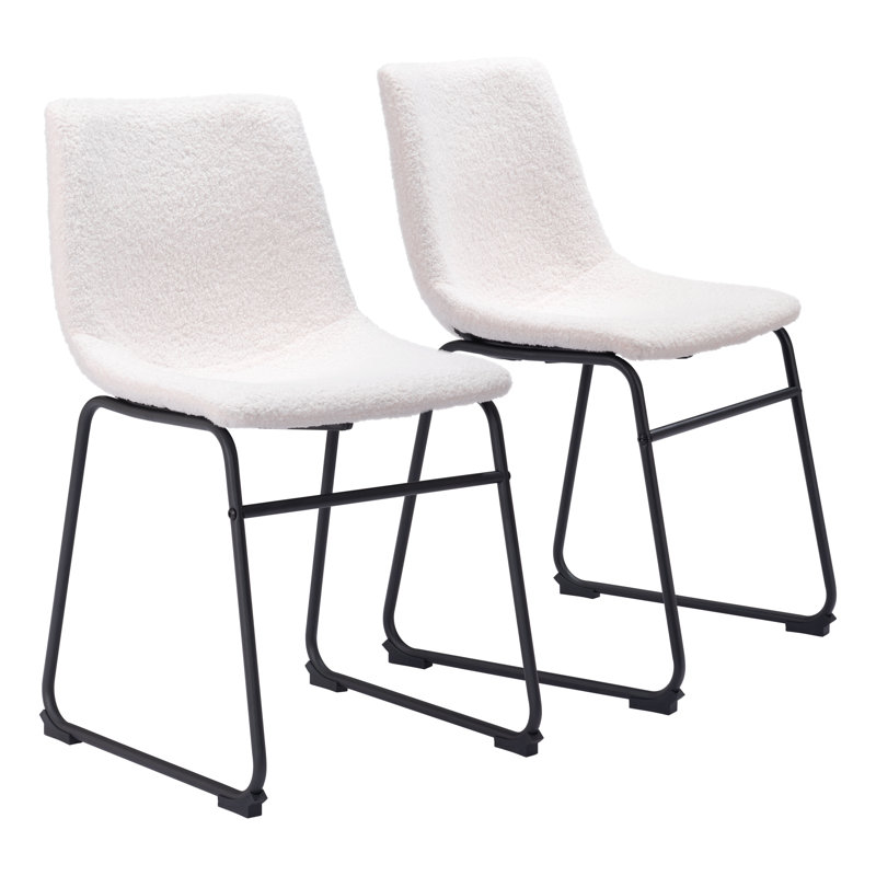 Ivory Faux Leather Upholstered Side Chairs with Metal Base, Set of 2