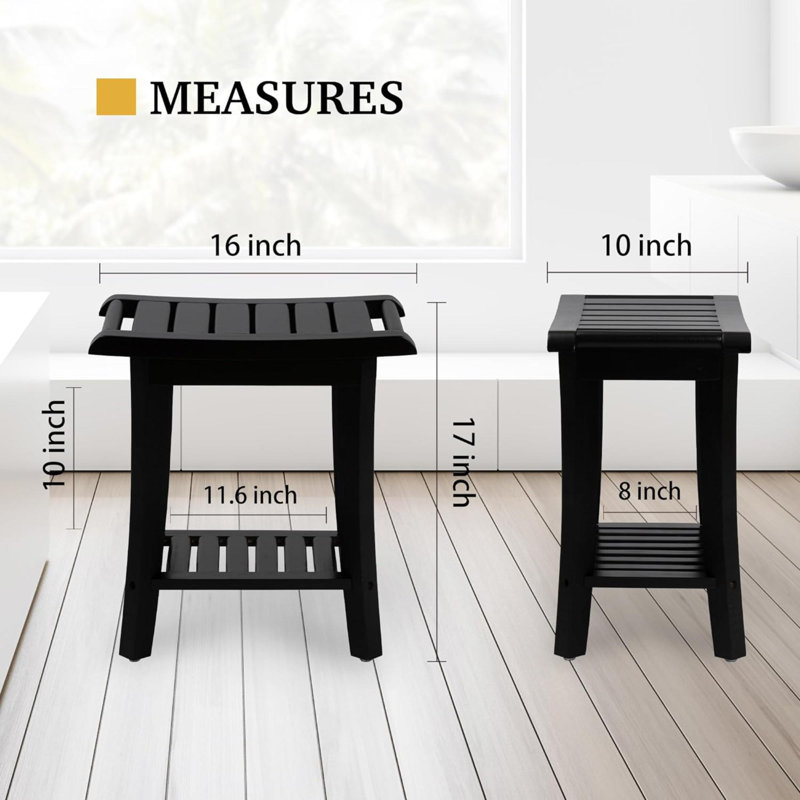 Barnong 16'' W Solid Wood Shower Bench, Black
