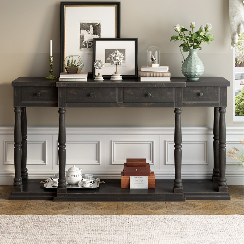 Console rétro pour chambre de salon avec 4 tiroirs de rangement et 1 tablette