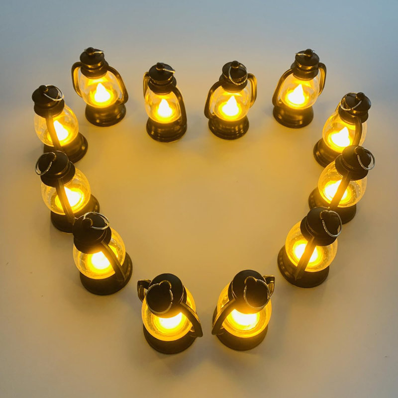 12-pack Mini Lanterns With 4" Flickering Led Candles Black