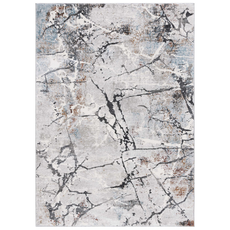 Tapis géométrique gris clair / noir Milstein, Rectangle 8 pi x 10 pi