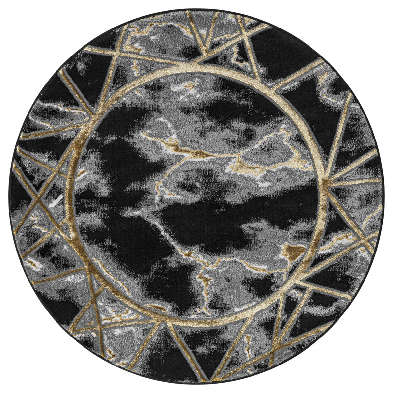 Keins Black Modern Abstract Geometric Area Rug – Soft Washable Polypropylene Carpet for Living Room, Bedroom & Hallway – Stain Resistant & Durable Home Floor Mat