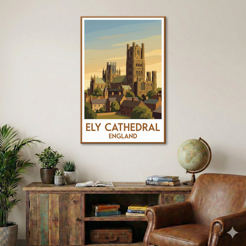 Ely Cathedral, England - Romantic Travel Poster Of Historic Cathedral And Fenland Skies. Giclée Print On Wrapped Canvas. Wall Art, Home Decor - Religious & Cultural Sites, England - Wrapped Canvas Print
