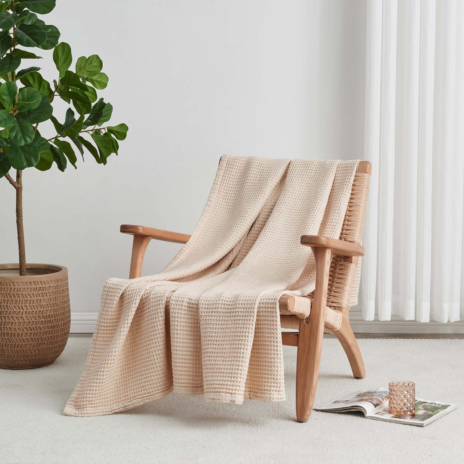 100% Cotton Waffle Weave Blanket, Twin, Taupe