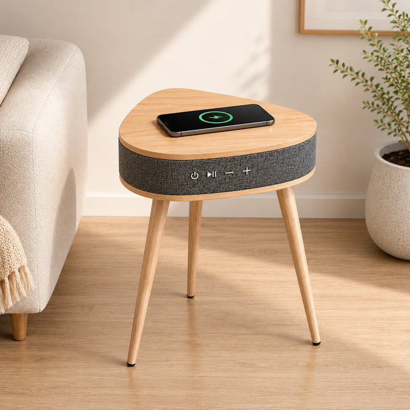 Table d'appoint intelligente avec chargement sans fil et haut-parleur Bluetooth