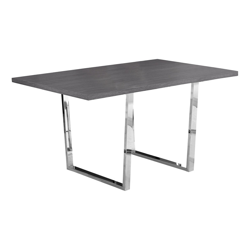 Table de salle à manger, rectangulaire, 60 po, cuisine, salle à manger, stratifié gris, métal chromé, contemporain, moderne
