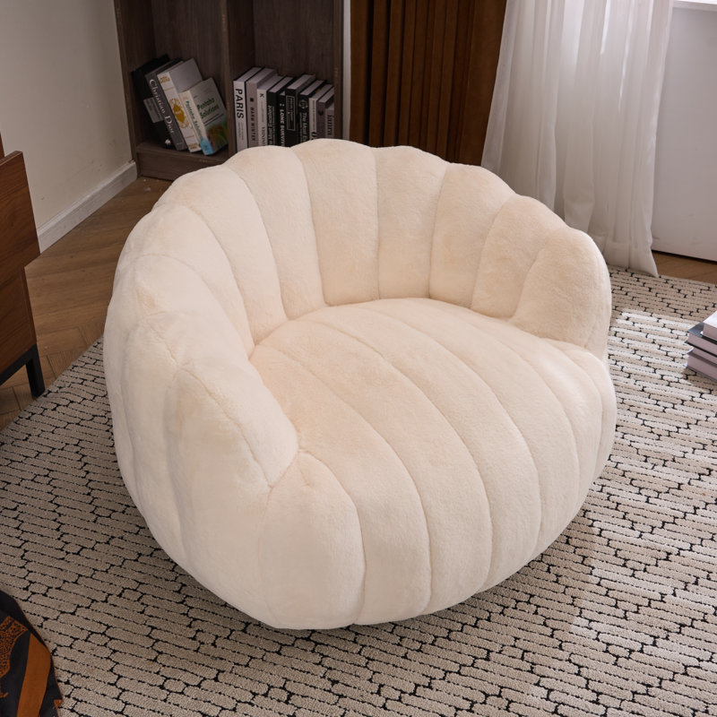 Compression Plush Pumpkin Bean Bag Chair, High-Density Foam Filled Lounge Chair , Beige