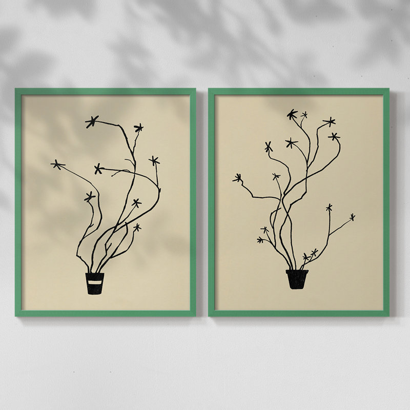 Spring Sprig Vase I-Premium Framed Print -Ready to Hang - No Nails Required - No Nails Required, 11" H x 18" W, Gray