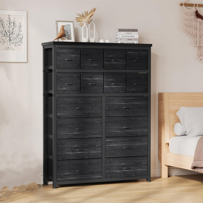 Aninye 16 - Drawer Chest of Drawers, Black