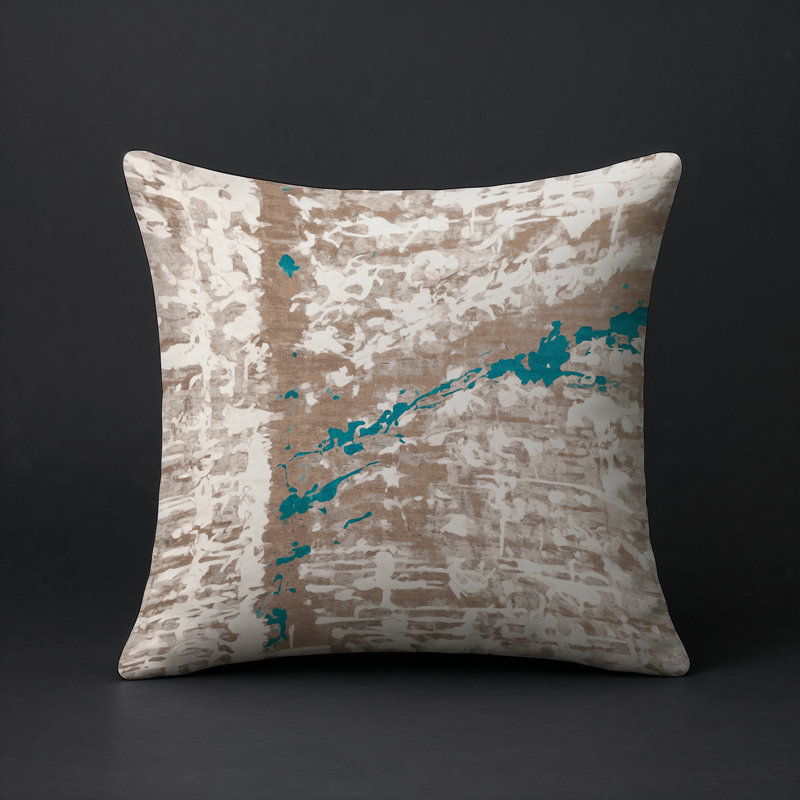 Coussin décoratif intérieur / extérieur bleu Modern Modern, Carré 20 po, Beige abstrait 42