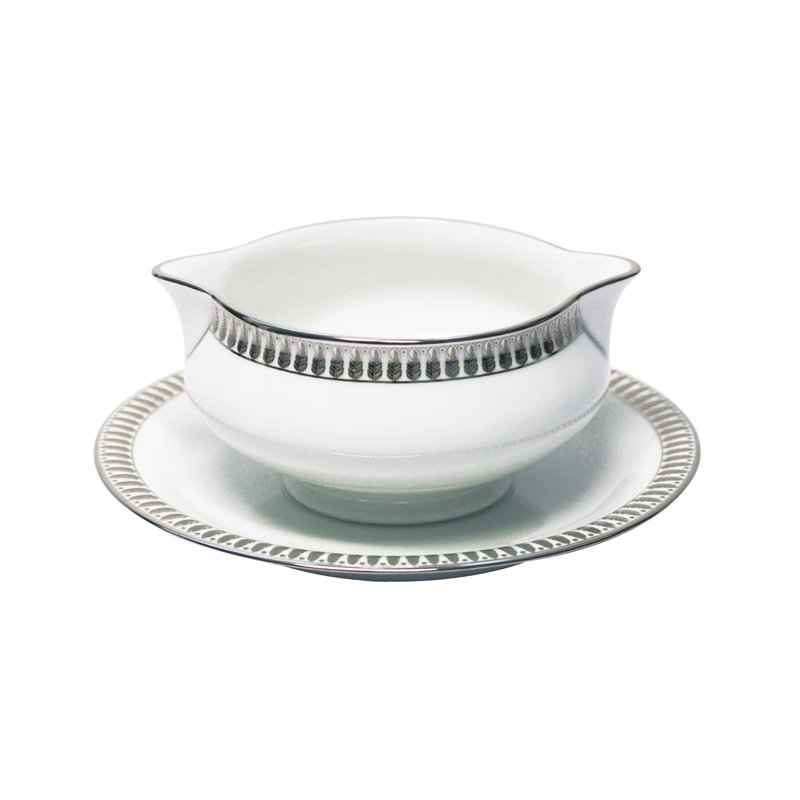 Plumes Porcelain China Gravy Boat, Platinum