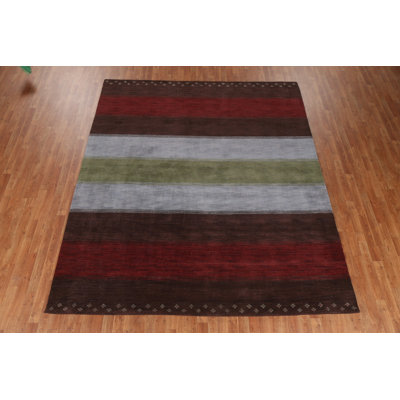 Tapis rouge / vert en laine nouée à la main de conception unique nouvel âge 8 pi 3 po x 9 pi 9 po Lenise