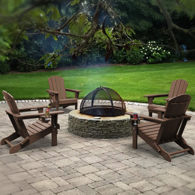 Delman High Density Polyethylene Folding Adirondack Chair With Double Cup Holder(Set Of 4)