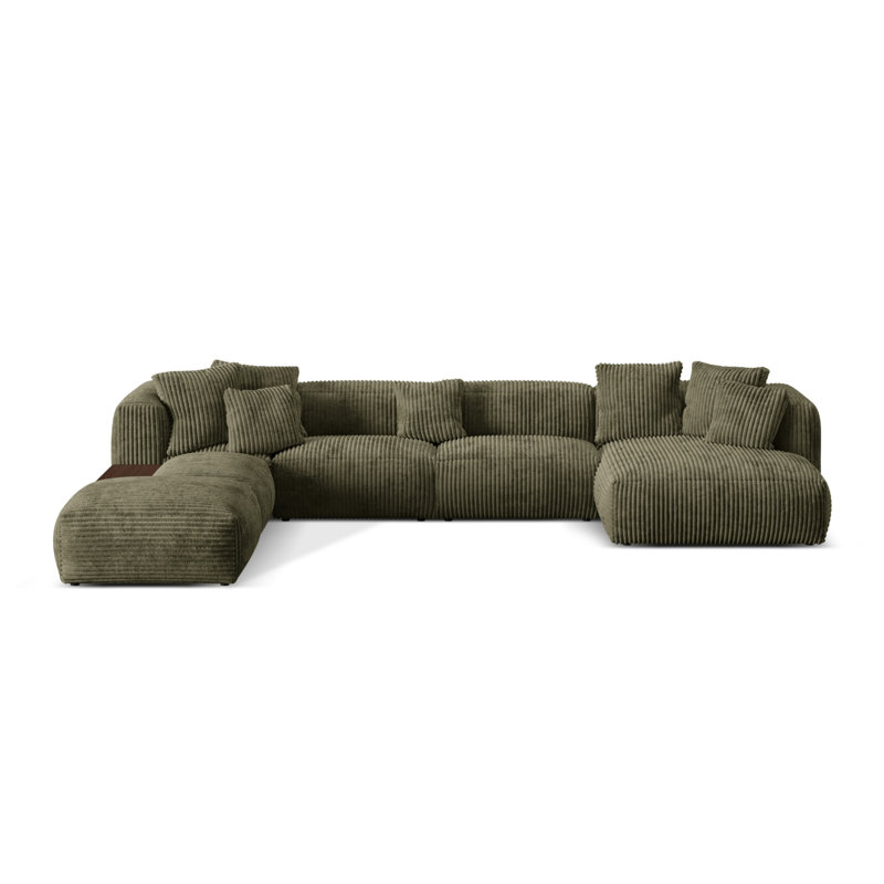 Betsayda 5 Seater Corduroy Corner Sofa , Moss Green