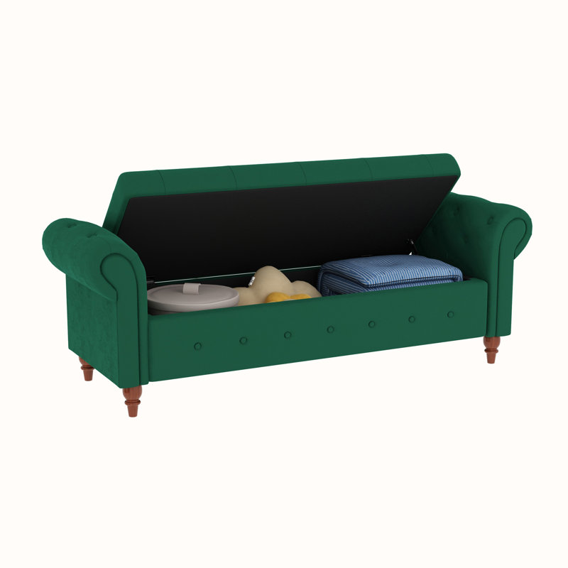 Banc de rangement rembourré en polyester Alleisha, Vert foncé