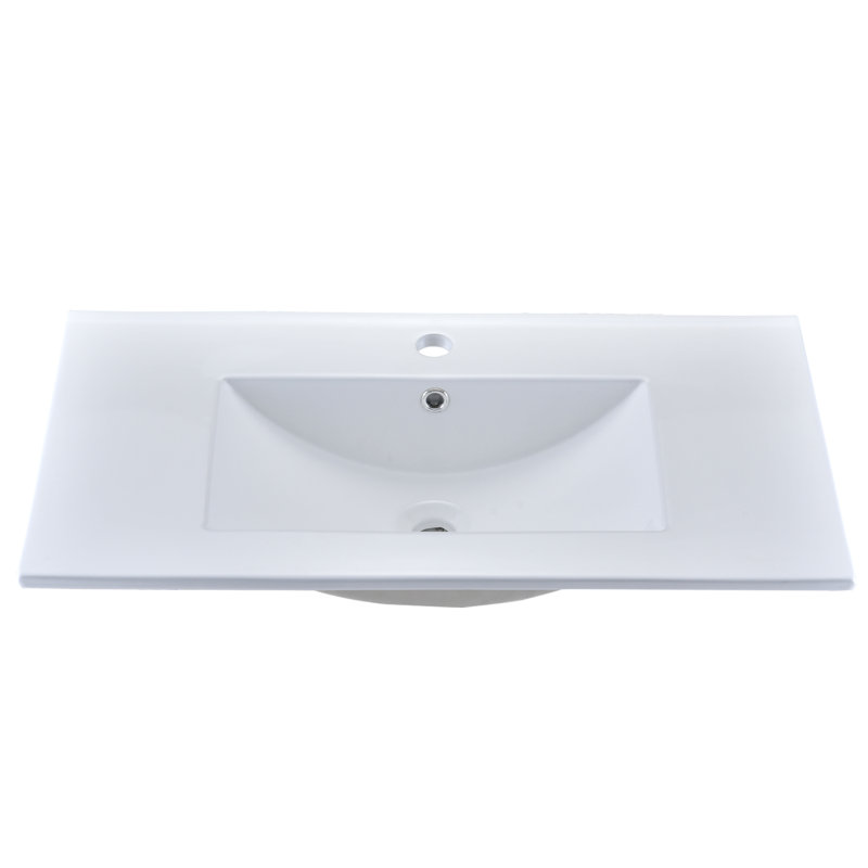 RENIST 32'' Ceramic Rectangular Drop-in Bathroom Sink with Overflow
