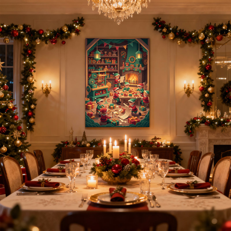 Christmas Christmas Elves, atelier, ensemble de 3 reproductions d'art sur toile, H 18 po x l 12 po