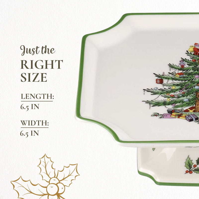 Spode Christmas Tree Footed Square Cake Plate - 6.5 Inch