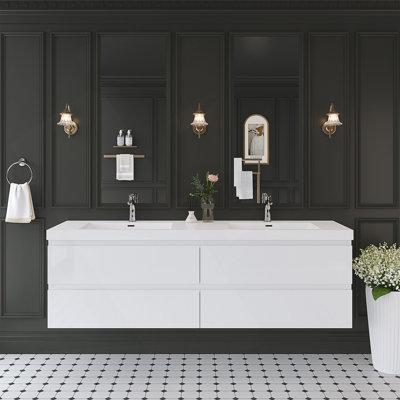 Meuble-lavabo flottant de 72 pouces avec lavabo, conception murale moderne pour un rangement amélioré et un attrait esthétique