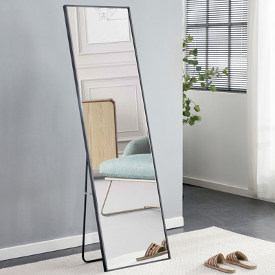 Miroir mural en alliage d'aluminium à pleine longueur, miroir de meuble-lavabo de salle de bain, porche de chambre à coucher, miroir décoratif, magasin de vêtements, miroir flottant, l 65 po x 23 po noir