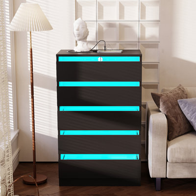 5 Drawer Dresser with Charging Station & LED Light by Wrought Studio