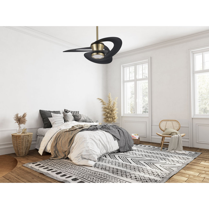 Petit ventilateur de plafond en or brossé 3 pales 36 pouces avec télécommande, ensemble d'éclairage à DEL à intensité variable et moteur réversible Cyclon