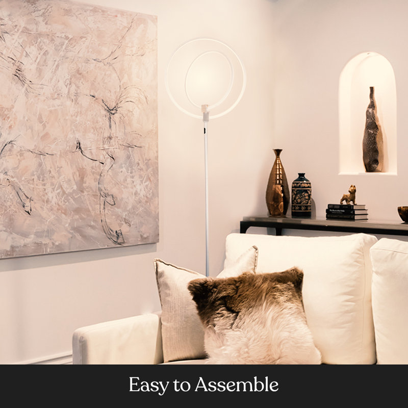 White Adjustable LED Touch Floor Lamp with Dual Rings