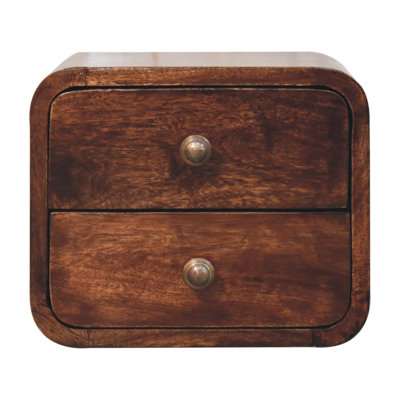 Solid Wood Mini Curved Wall-Mounted Bedside, 2-Drawers