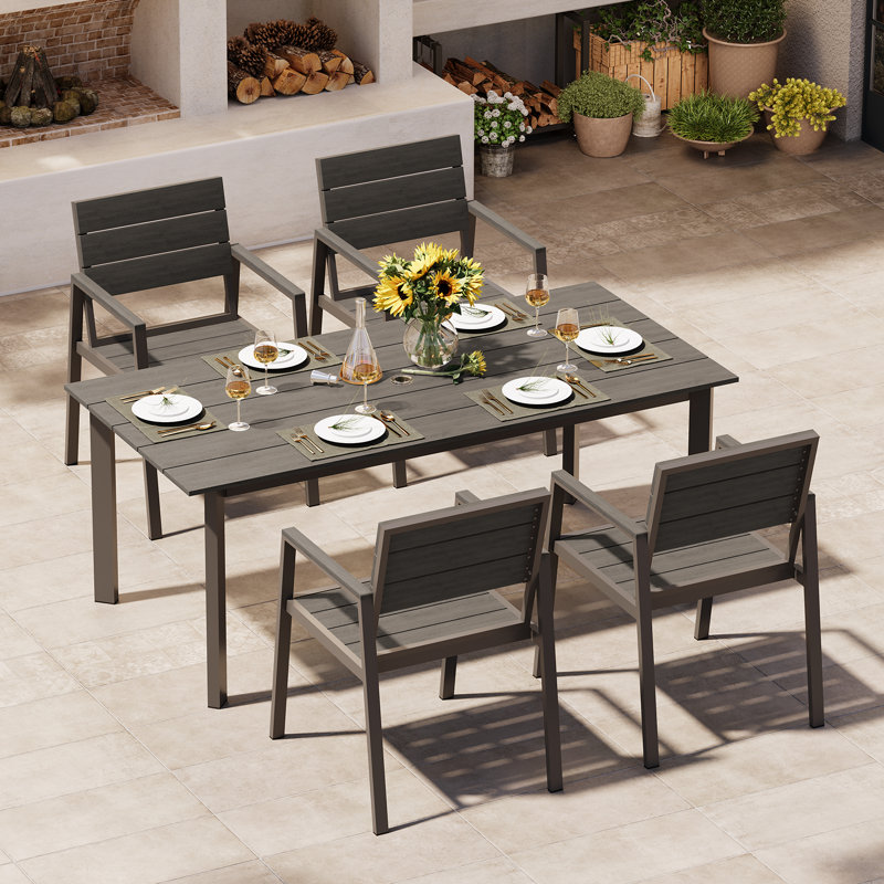 Ensemble de salle à manger d'extérieur en aluminium pour 4 personnes avec table rectangulaire en polystyrène expansé de 170 cm et chaises en textilène