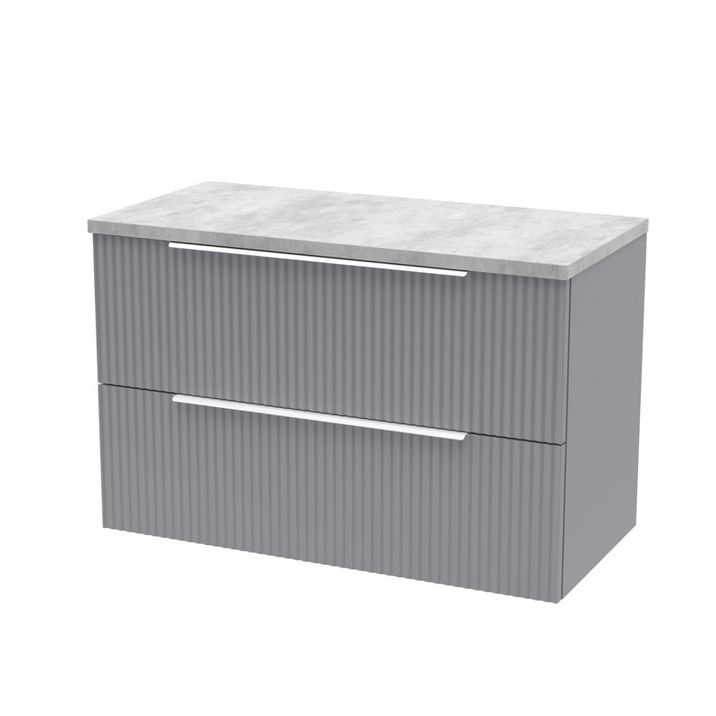 Fluted 805mm Wall Hung Single Vanity Base Only, Satin Grey