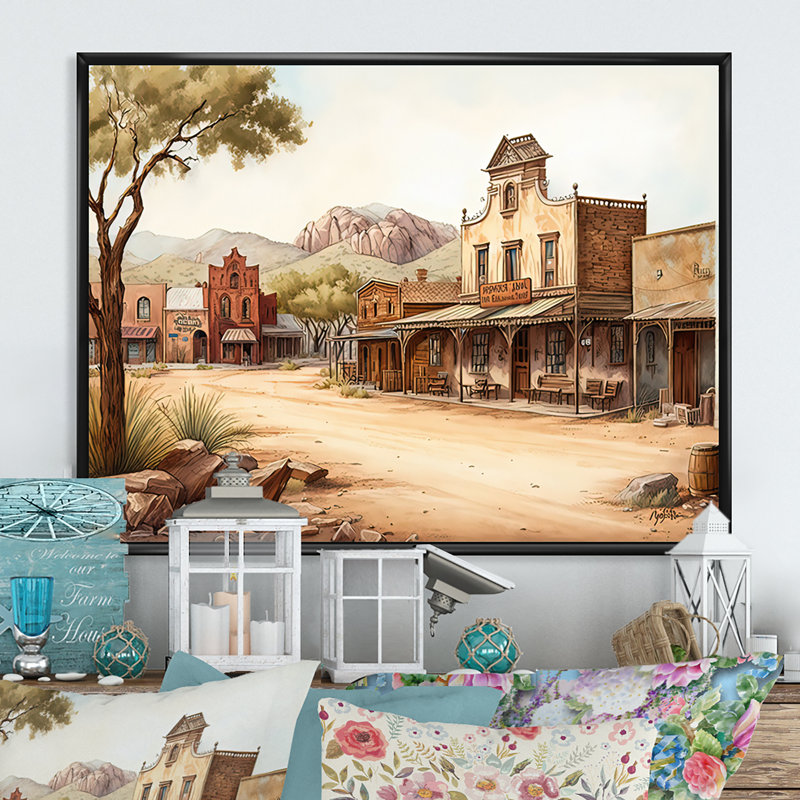 «Large Wild West Arizona Town III», impression sur toile, H 12 po x l 20 po x P 1 po, Toile avec cadre flottant noir