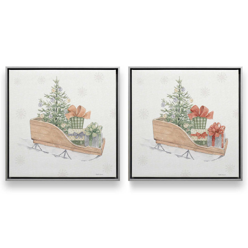 «Sleigh of Joy», ensemble de 2 impressions sur toile, H 13 po x l 26 po, Impression encadrée sans passe-partout, Chrome poli