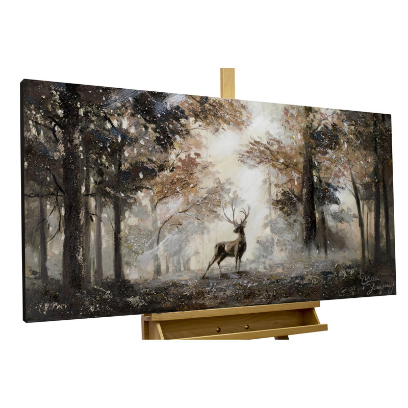 Hand -painted acrylic painting Stag in the Brume