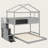 Twin over Full House Bunk Bed with Storage Staircase and Blackboard, Solid Wood Frame-2100132609
