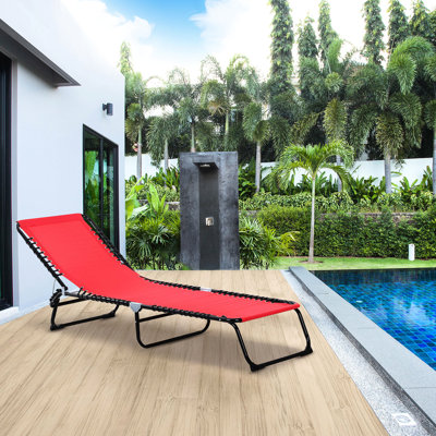 Chaise longue pliante pour piscine. 4, siège respirant en filet et à élastique. Chaise de piscine rouge. Oreiller. Pour la plage, la cour, le patio.