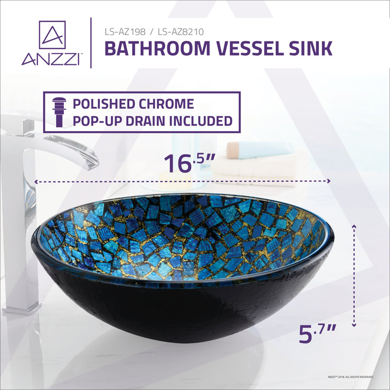 ANZZI Chipasi 16.5'' Blue Mosaic Tempered Glass Circular Bathroom Sink